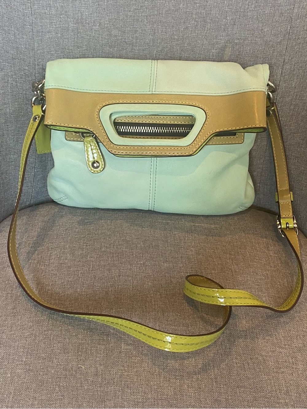 Coach Mint and Tan Leather Crossbody Bag